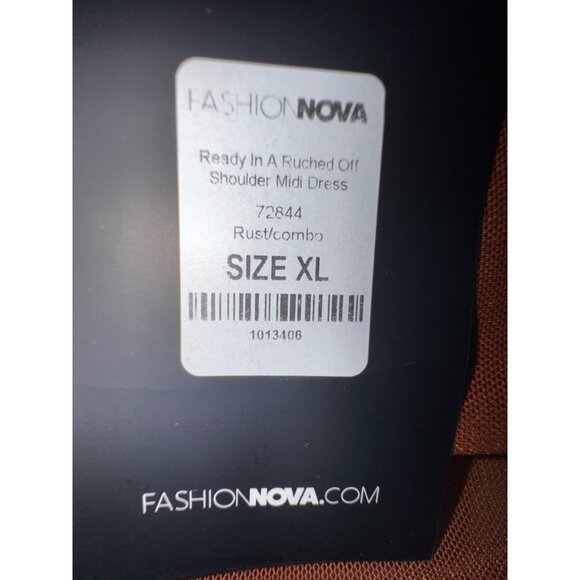 Fashion Nova Rust Ruched Off-Shoulder Midi Dress XL Sexy Stretch Bodycon Date - Picture 8 of 9